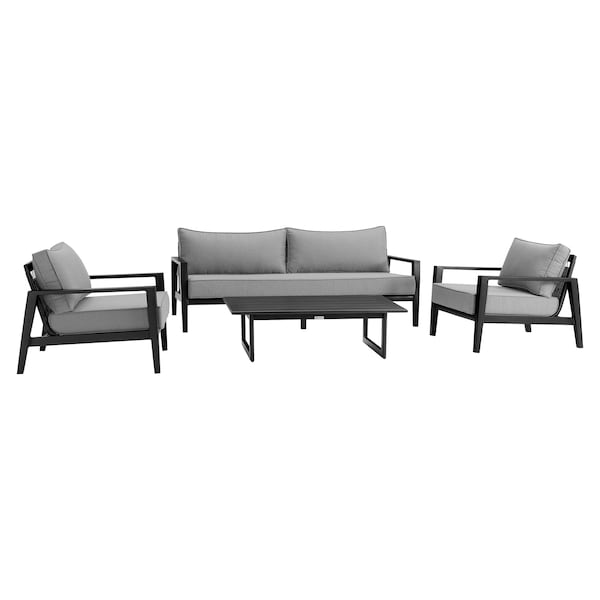 Armen Living Grand 4 Piece Black Aluminum Outdoor Seating Set with Dark Gray Cushions 840254332768 - main